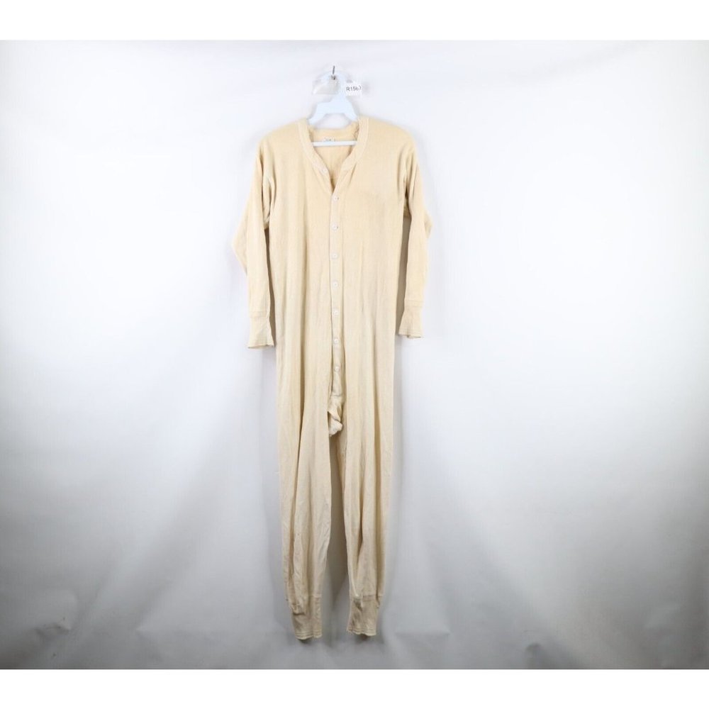 Vintage 40s Pilgrim Mens 44 Distressed Cat Eye Buttons Union Suit Pajamas USA